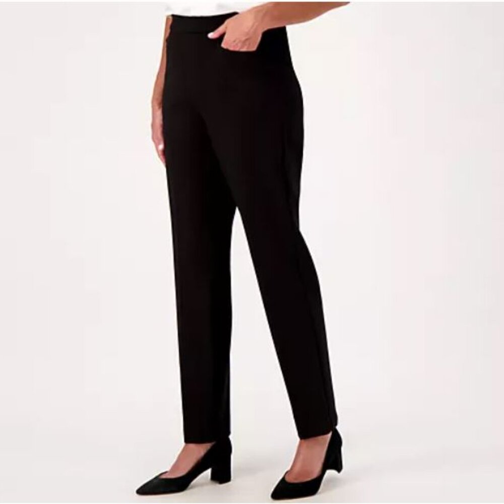 Susan Graver Regular Smart Ponte Knit Slim Leg Pant - Black - XX Small